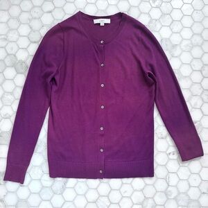 LOFT Plum Button Front Cardigan Sweater • Size Medium • Classic Lightweight Knit